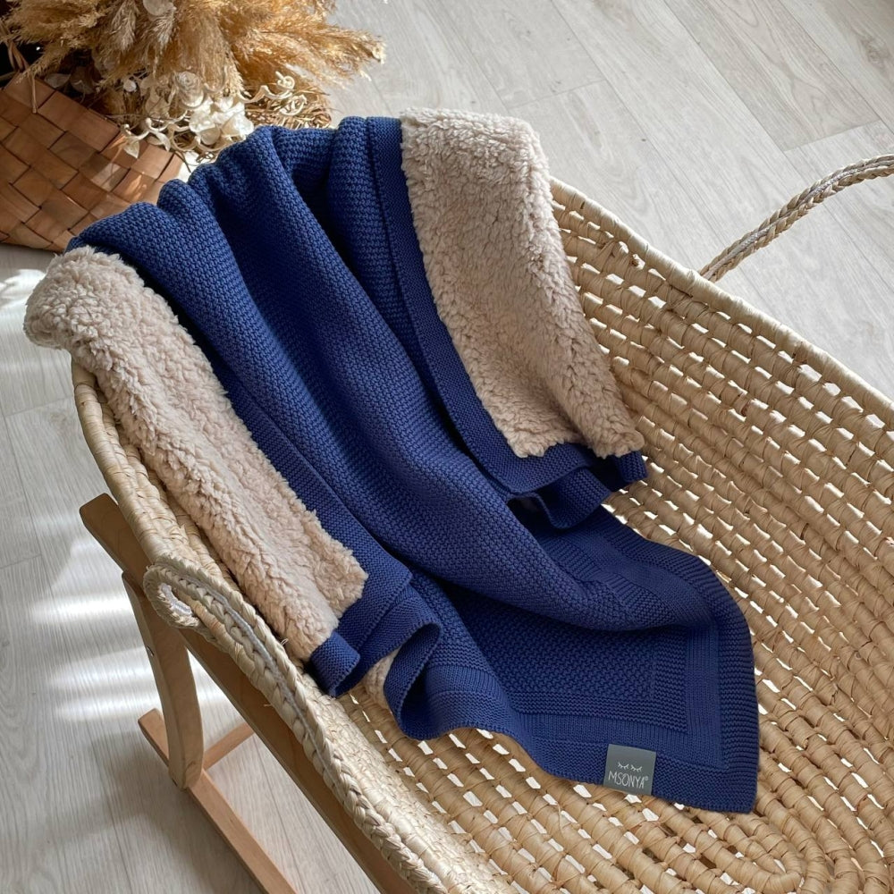 Pletená bavlnená deka pre bábätko Teddy Rohožka – džínsová
