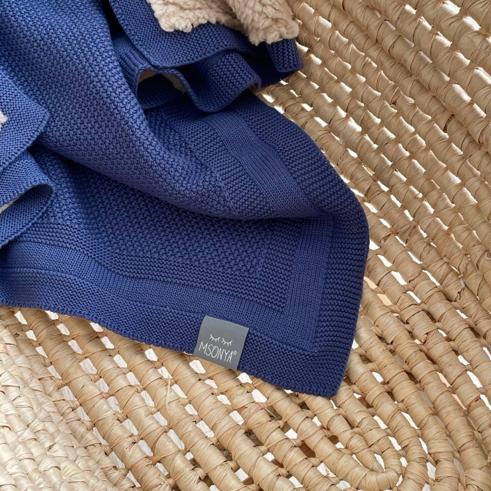 Pletená bavlnená deka pre bábätko Teddy Rohožka – džínsová