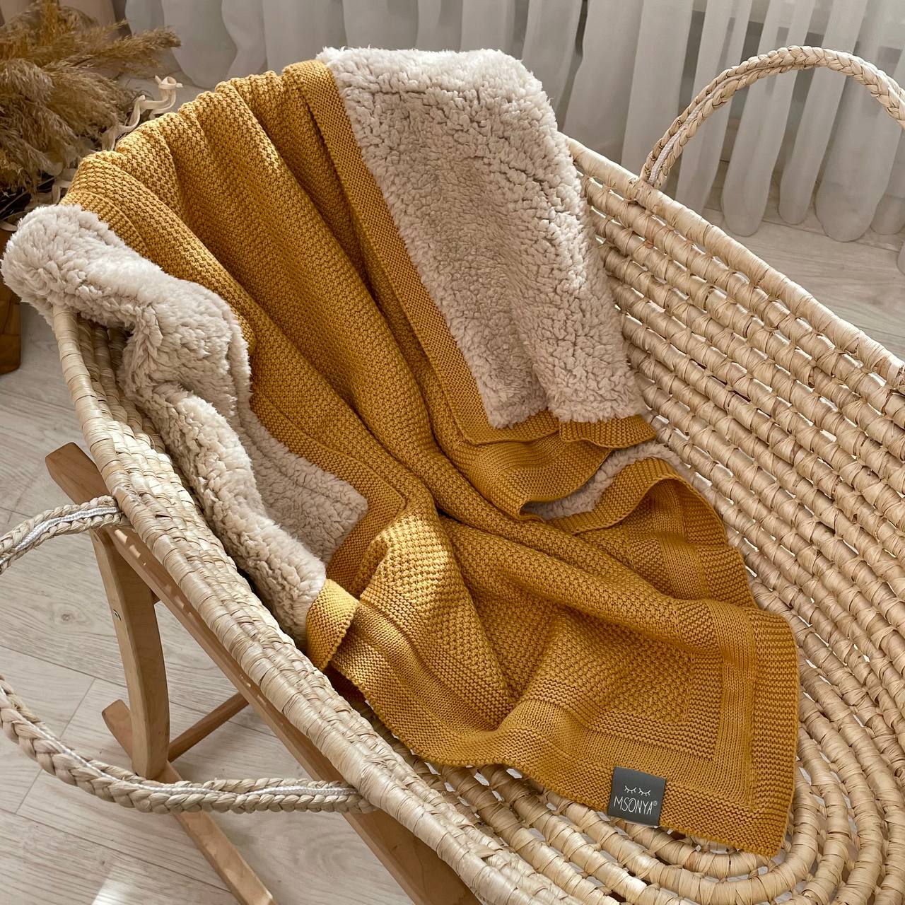 Pletená bavlnená deka pre bábätko Teddy Rohožka – horčicová