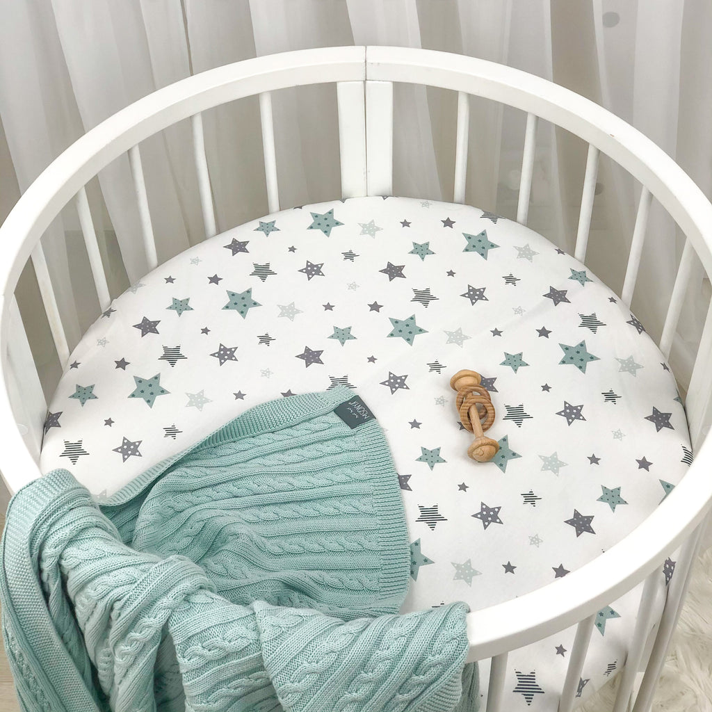 Detská plachta do postieľky Stars 70 × 70 cm – mätová