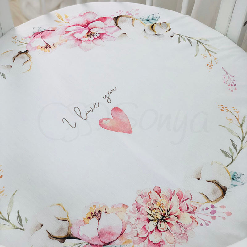 Detská plachta s potlačou do postieľky 70 × 70 cm – Heart and Flowers